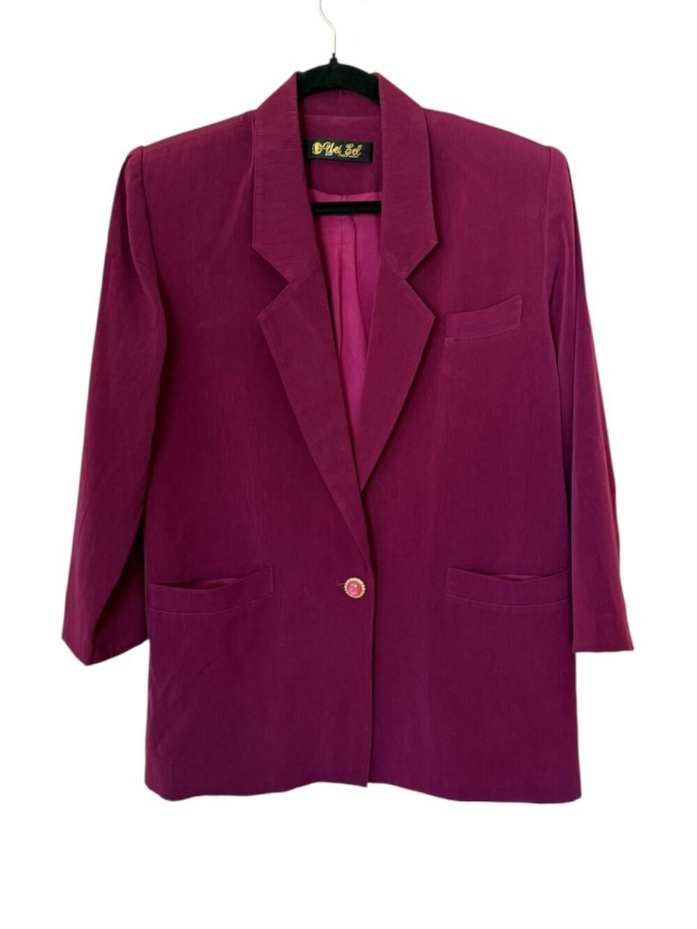 Vintage Uli Gel Magenta Pink Blazer Silk Shoulder Pads 90s Chic Oversized